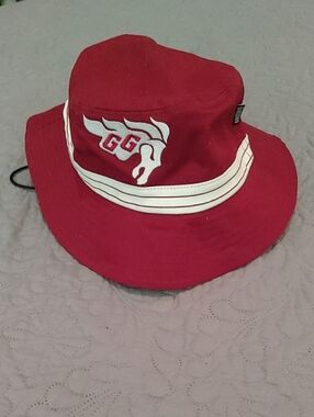 Red Bucket Hat with White Stripe and Logo 22.5 In